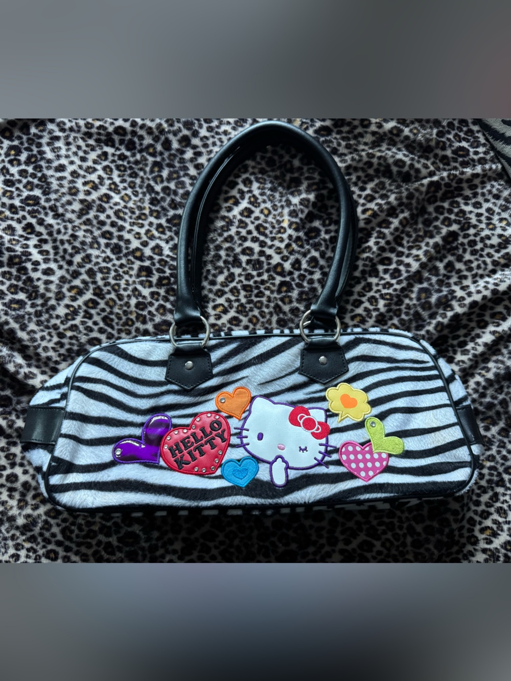 Authentic Vintage 2010 Hello kitty zebra print purse with colourful embroidery